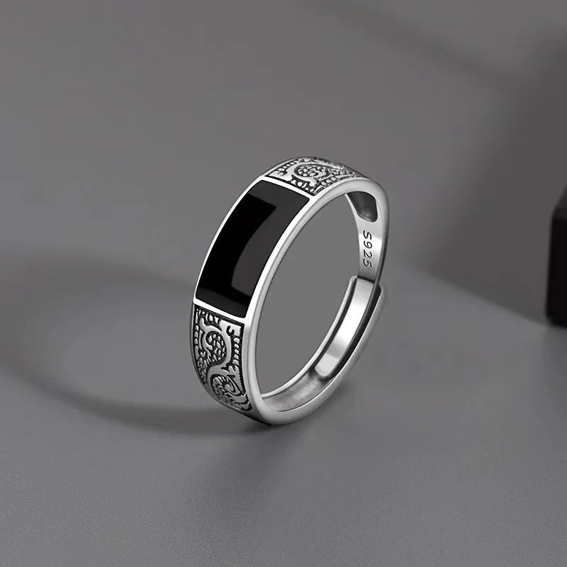 Elegant Men's Black Gem Ring