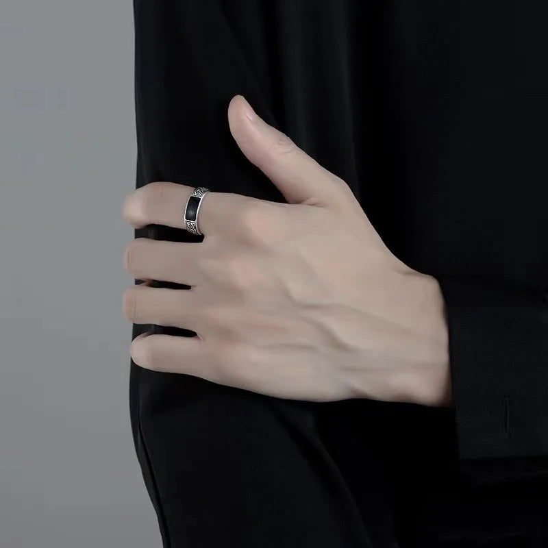 Elegant Men's Black Gem Ring